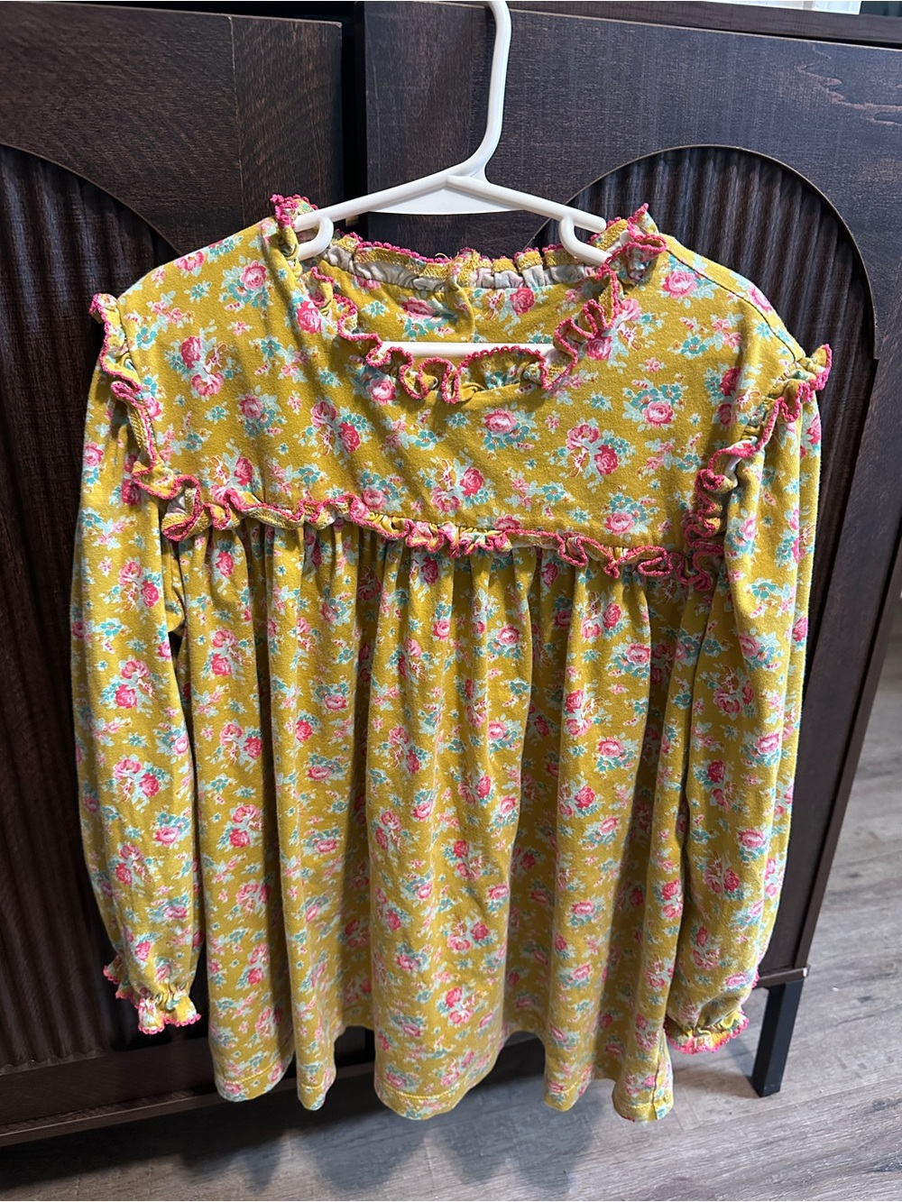 Girls' Mustard Floral Ruffle Long-Sleeve Top